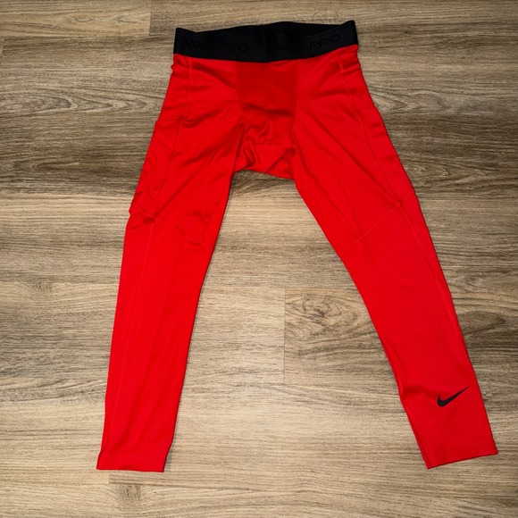 Nike Men's Pro Dri-FIT 3/4-Length Fitness Tights in University Red Small - Picture 2 of 9